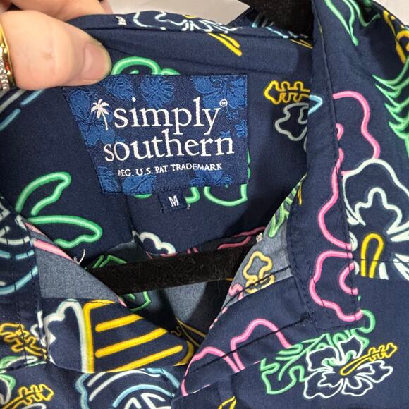 Simply Southern Men’s Hawaiian Button-Down – Blue Pineapple Palm, Medium - Picture 4 of 5